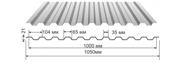 Профнастил оцинкованный С-21 1050x2500 купить недорого в Луховицах