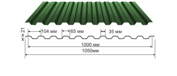 Профнастил зеленый оцинкованный  RAL 6005 С-21 купить недорого в Луховицах